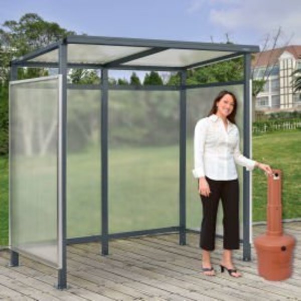 Global Equipment Bus Smoking Shelter Flat Roof 3-Side Open Front W/5 Gal.Ashtray 6'5"x3'8"x7' 493404RGP